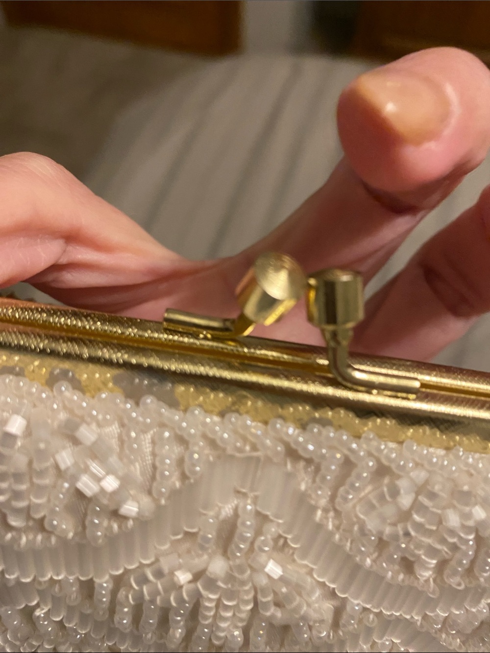 Ivory Beaded Evening Clutch with Gold Chain - Picture 5 of 5